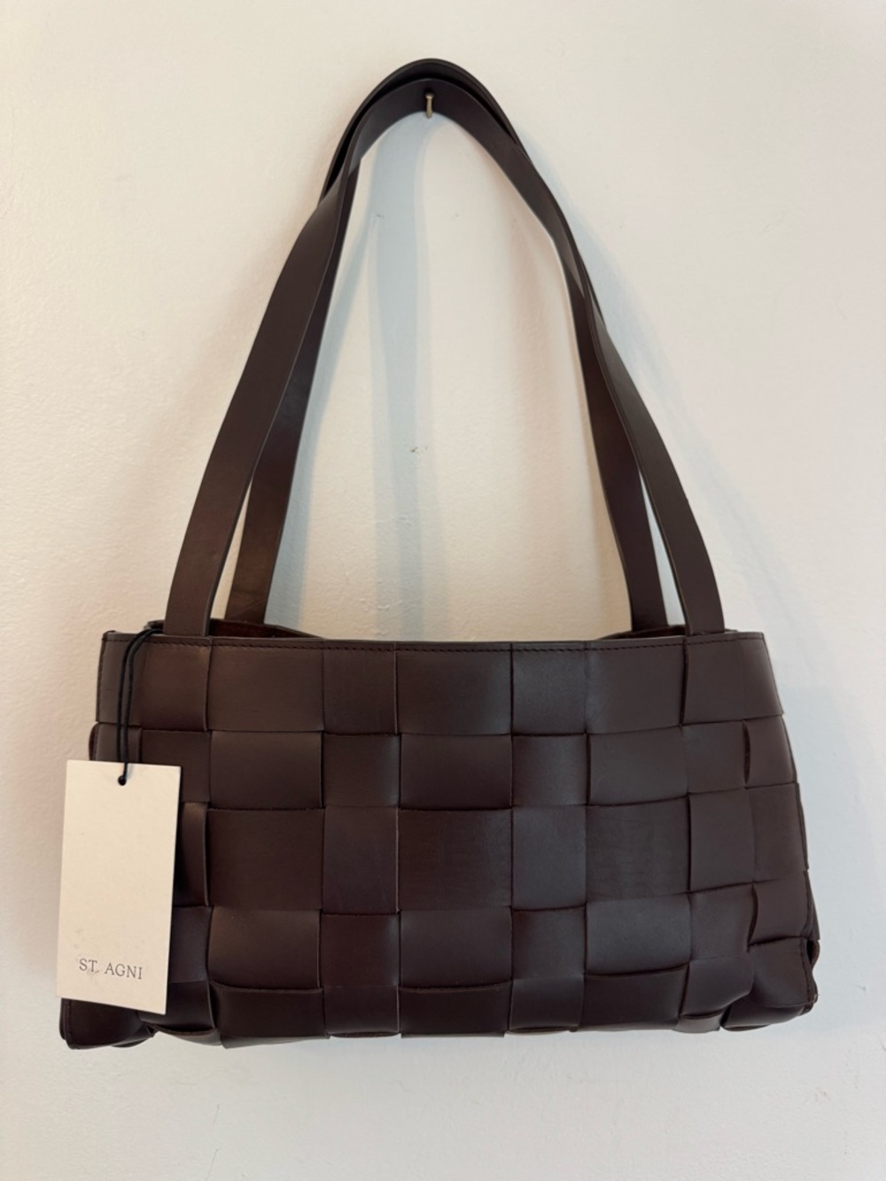 St. Agni Brown Woven Leather Shoulder Bag NWT